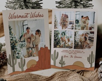 Boho Photo Christmas Card, Western Christmas Card Editable, Terracotta Christmas Card, Photo Holiday Card Template, Warmest Wishes | Betty