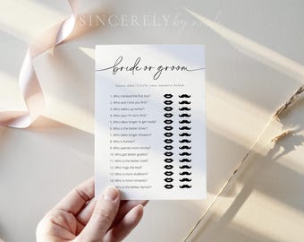 Guess Who Bride Or Groom Game, Bridal Shower Game, Bride Or Groom Game, Who Knows The Couple Best, Engagement Party Game | Olivia