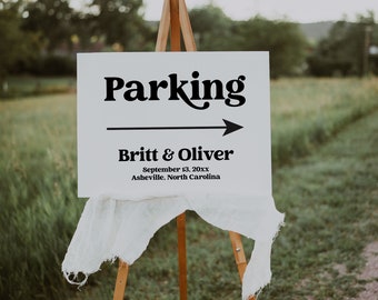 Retro Wedding Parking Sign, Arrow Parking Sign Template, Editable Printable Wedding Parking Signage, Retro Parking Sign With Arrow | Charli