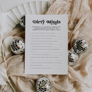Retro Bachelorette Party Dirty Minds Game, Bachelorette Dirty Minds Game, Canva Bachelorette Games, Dirty Bachelorette, Hen Do | Charli