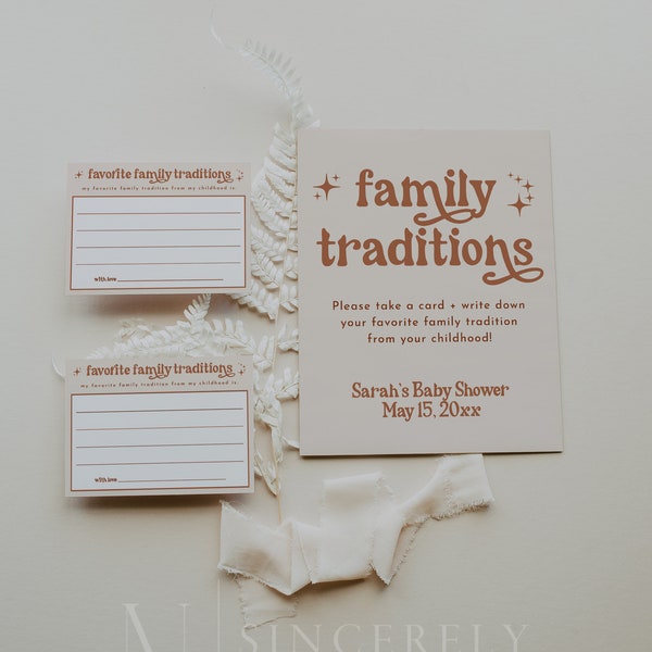 Family Traditions Sign and Card, Baby Shower Family Traditions Sign and Cards, Favorite Family Tradition Cards, Baby Shower Games | Birdie