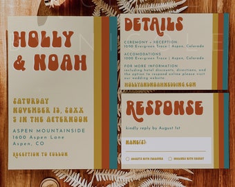Retro Wedding Invitation Suite, Boho Wedding Invitation Template, Modern Retro Editable Wedding Invite, Unique Wedding Invitation | Stacy
