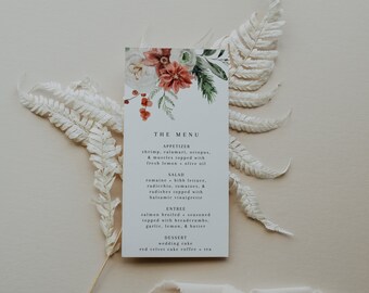 Winter Wedding Menu, Christmas Dinner Menu, Christmas Menu, Christmas Menu, Printable Menu, Holiday Floral Menu, Printable Christmas | Elena