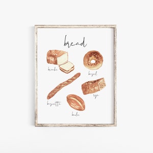 Printable Kitchen Wall Art, Bread Illustration Print, Kitchen Wall Art,Wall Prints, Foodie Gift, Kitchen Instant Download, Bread Digital Art