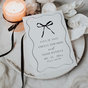 Modello Fiocco Save The Date, fiocco moderno Save The Date, elegante bordo ondulato Save The Date, fiocco con bordo ondulato Save The Date, Chic/Valentina
