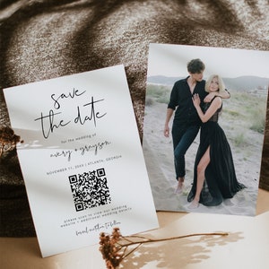 Modern Save The Date QR Code Template, Editable QR Code Save The Date Template, Simple Clean Minimalist Save The Date Printable QR | Emma