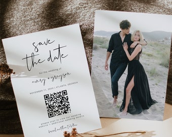 Modern Save The Date QR Code Template, Editable QR Code Save The Date Template, Simple Clean Minimalist Save The Date Printable QR | Emma