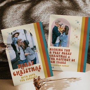 Boho Photo Christmas Card, Arch Christmas Card Editable, Arch Photo Christmas Card, Photo Holiday Card Template, Merry Christmas | Stacy