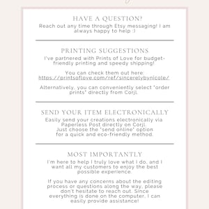 K&ouml;nnte beinhalten: Ein wei&szlig;er Hintergrund mit schwarzem Text, der Druck- und Versandvorschl&auml;ge f&uuml;r digitale Produkte umrei&szlig;t. Der Text enth&auml;lt die Website "printsoflove.com/ref/sincerelybynicole/" und den Satz "Bestellen Sie Drucke direkt bei Corjl."