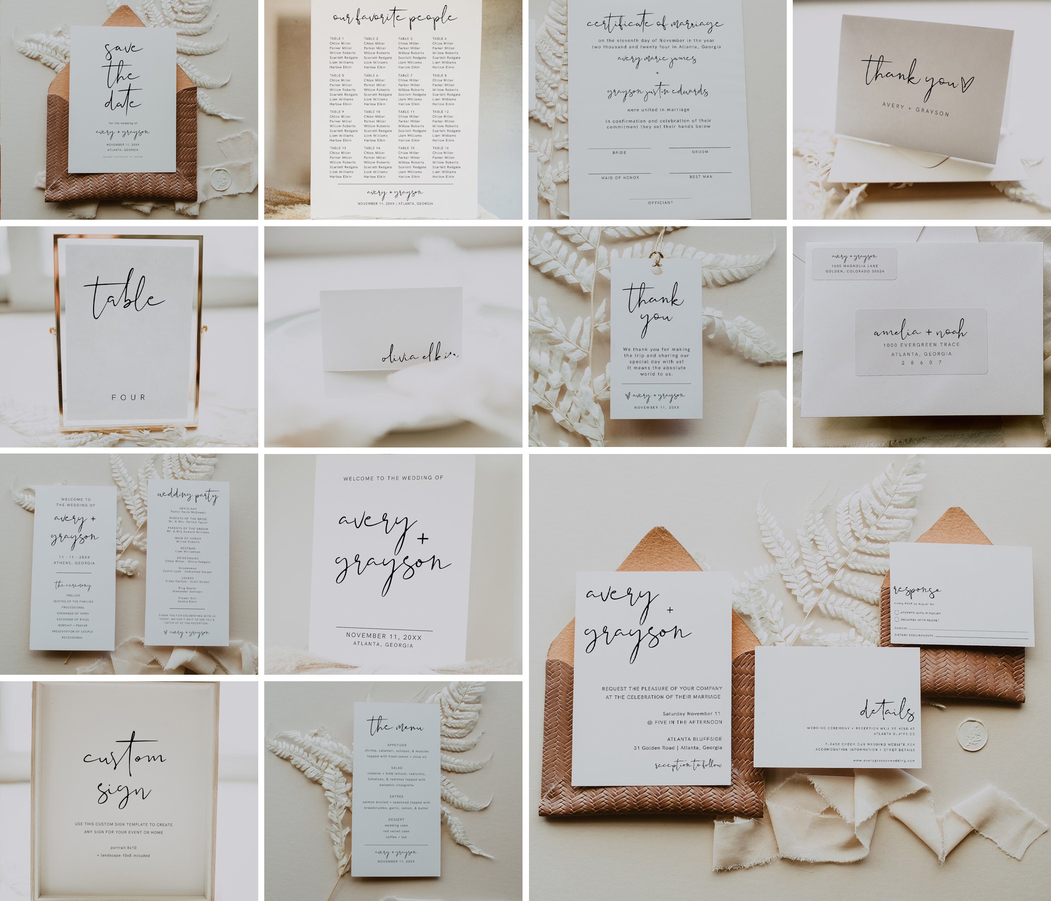 Modern Wedding Template Bundle, Minimalist Wedding Template Bundle, Wedding Reception Bundle, Modern Wedding Reception, Reception Kit | Emma