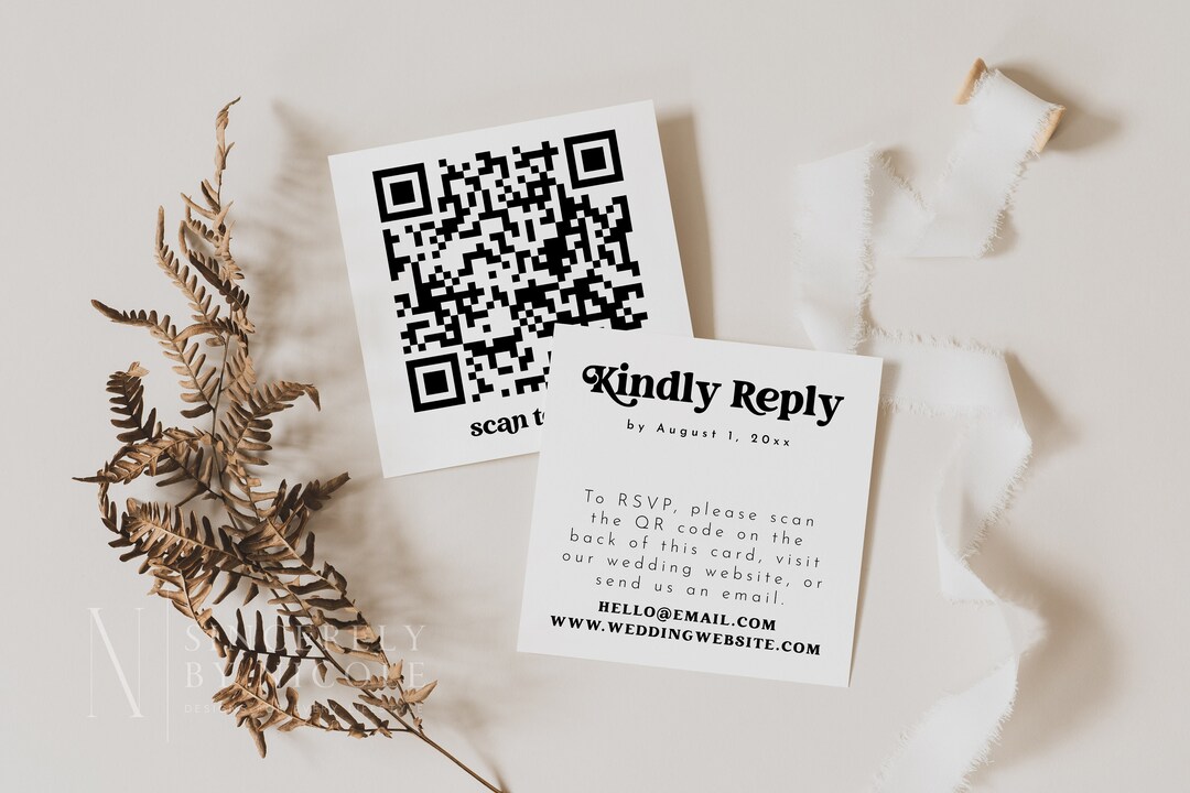 QR Code Response Card, Editable Printable Retro RSVP Template, QR Code ...