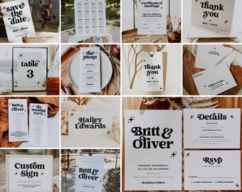 Retro Wedding Bundle, Wedding Template Bundle Editable Printable, Wedding Bundle Invitation, Wedding Bundle Template Download, DIY CHARLI