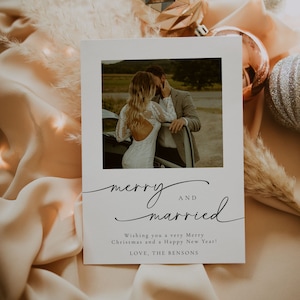 Merry And Married Christmas Card Template, Photo Christmas Card Template, Newlywed Christmas Card, Just Married Holiday Card | Olivia