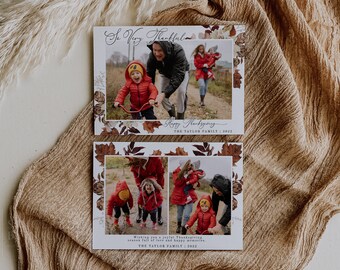 Thanksgiving Photo Card Template, Editable Printable Family Thanksgiving Card, Fall Photo Card Template, Thankful Picture Cards DIY | Amber
