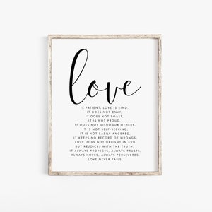 Love Is Patient Love Is Kind, 1 Corinthians 13, Printable Love Print, Wedding Printable, Bible Verse Wall Art, Family Wall Decor, Love Print