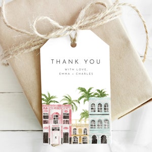 Watercolor Rainbow Row Thank You Tag, Charleston Favor Tag, Watercolor Gift Tag Template, Editable Beach Themed Tag, Printable Tags | Isla