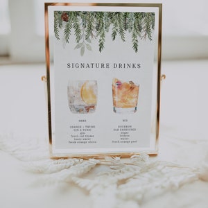 Christmas Wedding Signature Drinks Sign Template, Holiday Bar Menu Template, Signature Cocktail Sign, Editable Signature Cocktails Template