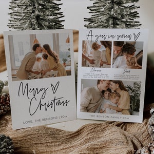 Photo Christmas Card Template, Printable Modern Minimalist Christmas Card, Modern Family Photo Christmas Card, Merry Christmas Card | Sofia