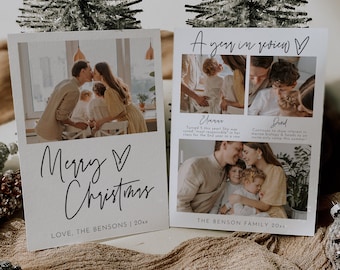 Photo Christmas Card Template, Printable Modern Minimalist Christmas Card, Modern Family Photo Christmas Card, Merry Christmas Card | Sofia
