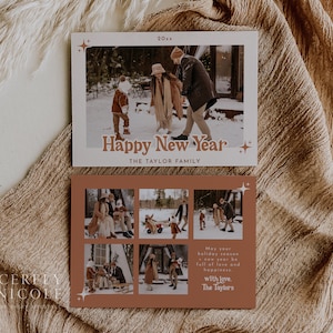 Happy New Year Card 2023, Editable Printable Happy NeW year Card Template, Retro New Years Card Temple, Groovy New Years Card 2023 | Birdie