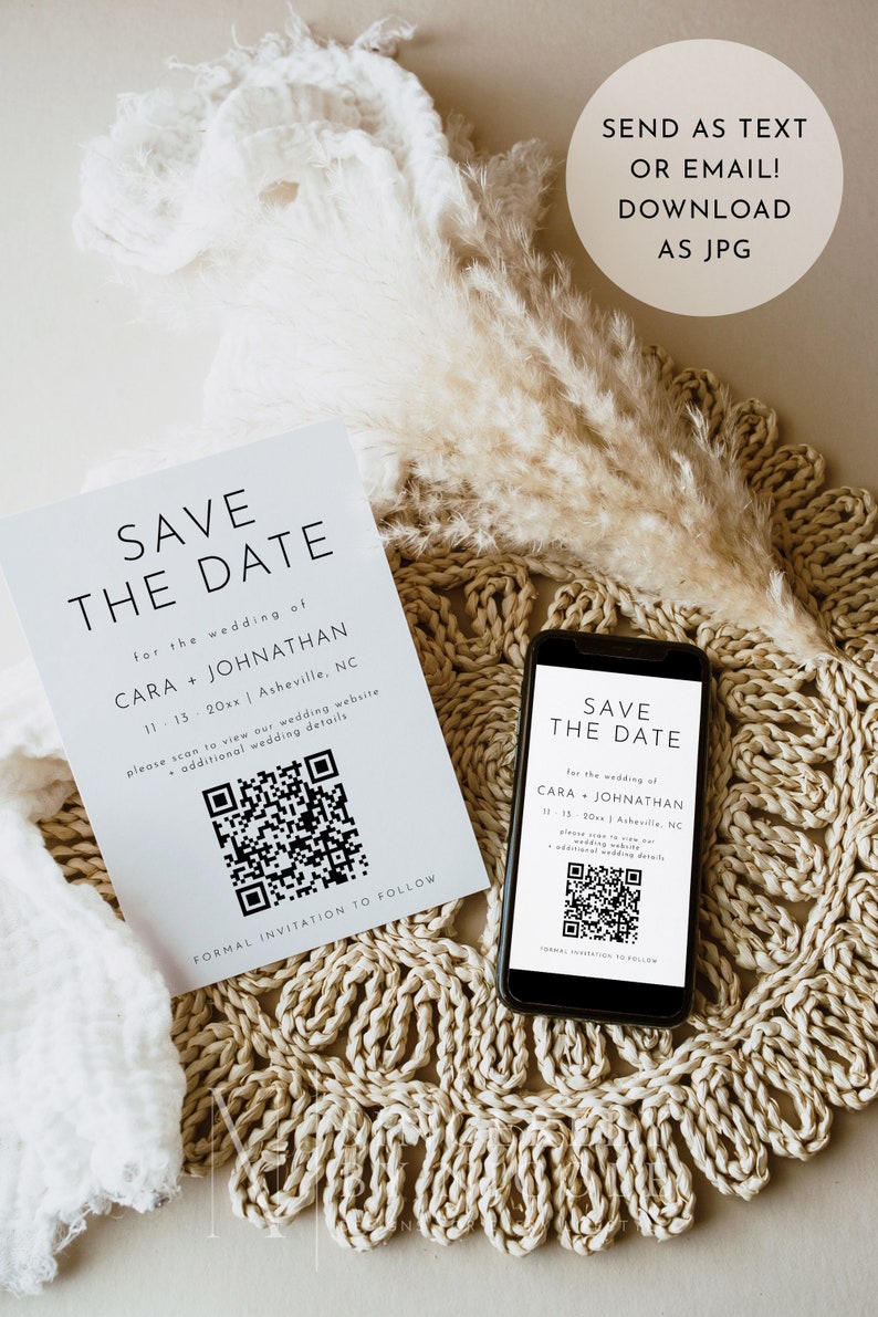 Modern Save the Date Template QR Code Wedding Announcement Etsy