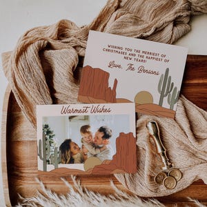 Boho Photo Christmas Card, Western Christmas Card Editable, Terracotta Christmas Card, Photo Holiday Card Template, Warmest Wishes | Betty