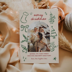 Hand Drawn Holiday Card Template, Photo Holiday Card Template, Holiday Card, Hand Drawn Christmas Card Editable, Photo Christmas Card CARLY