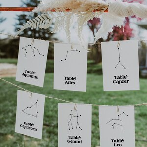 Astrological Signs Table Numbers, Zodiac Wedding Table Cards, Card Seating Chart Ethereal Wedding, Zodiac Constellation Table Cards