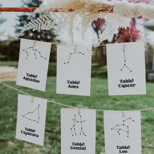 Astrological Signs Table Numbers, Zodiac Wedding Table Cards, Card Seating Chart Ethereal Wedding, Zodiac Constellation Table Cards