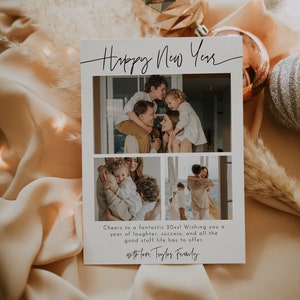 Printable Simple New Years Card, Photo Holiday Card Template, Modern Family Photo New Years Card, Minimalist Christmas Cards | Sofia