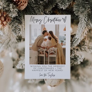 Minimalist Christmas Card, Photo Christmas Card Template, Merry Christmas Card, Editable Family Picture Holiday Card, Simple Holiday | Sofia