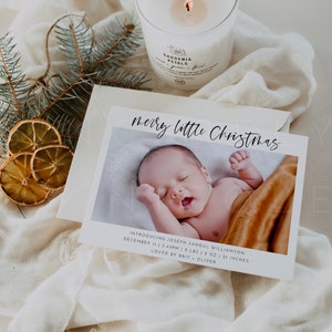 Birth Announcement Christmas Card, Newborn Christmas Card, Merry Little Christmas Card, Baby Christmas Card, Birth Announcement | Harper
