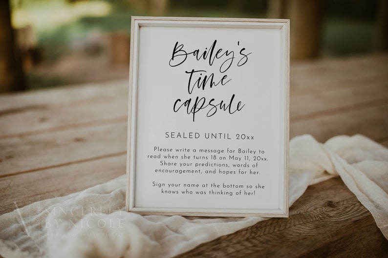 Time Capsule Sign Template, Editable Printable Time Capsule, Minimalist Baby Shower, Baby Time Capsule, First Birthday Time Capsule Harper image 3