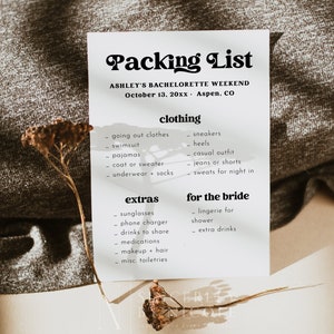 Bachelorette Weekend Packing List, Girl&#39;s Weekend Packing List Template, Editable Printable Packing List, Event Packing List DIY | Charli