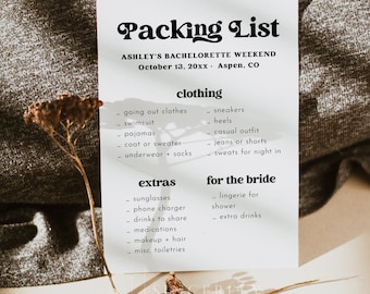 Bachelorette Weekend Packing List, Girl's Weekend Packing List Template, Editable Printable Packing List, Event Packing List DIY | Charli