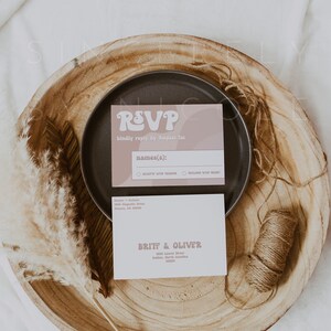 Retro RSVP Card Template, Bohemian Retro RSVP Postcard Template, Retro Response Card, 70'S Groovy Wedding RSVP Card Template Corjl