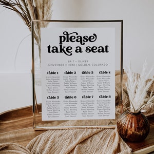 Retro Seating Chart Template, Editable Modern Retro Wedding Seating Sign, Boho Wedding Seating Plan, 70s Wedding Sign, Editable DIY CHARLI