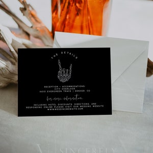 Gothic Wedding Details Card Template, Halloween Wedding  Enclosure Card, Edgy Enclosure Card, Printable Details Card, Insert Card | Cordelia