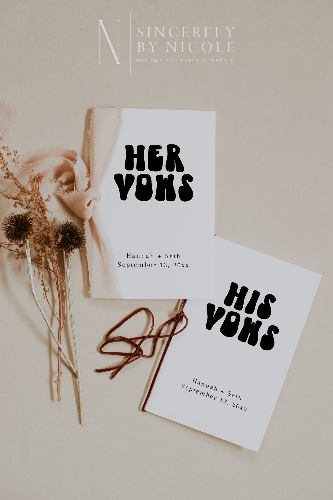 Retro Vow Book Template, Editable His and Her Vows, Personalized Vow ...