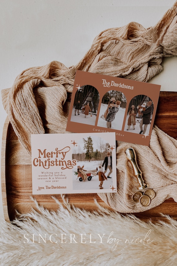 Boho Christmas Card, Photo Christmas Card Template, Arch Holiday Card Template, Terracotta Christmas Card, Merry Christmas Card | Birdie