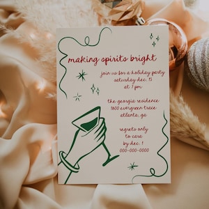 Hand Drawn Christmas Party Invitation, Editable Printable Holiday Cocktail Party Invite, Cocktail Christmas Party Invite Holiday Party CARLY