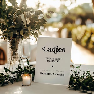 PRINTED & SHIPPED Minimalist Wedding Bathroom Basket Sign, Wedding Ladies Basket Sign, Printed Wedding Sign, Wedding Favors Sign | Charli
