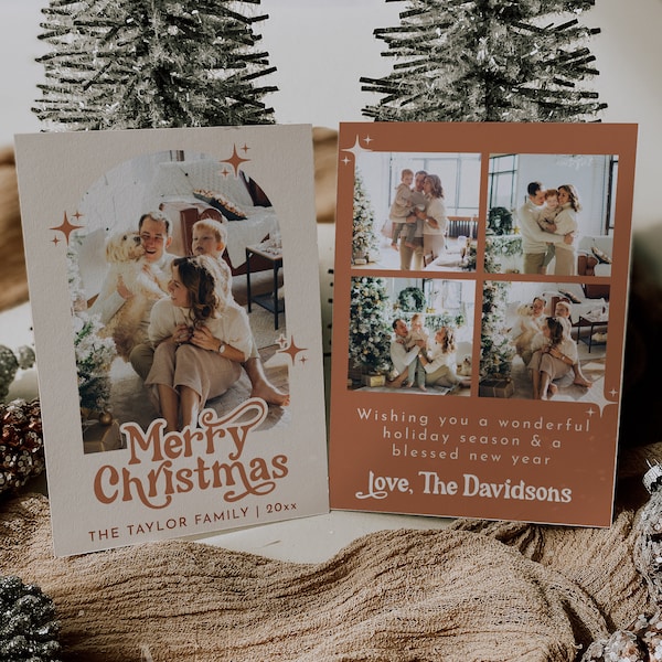 Boho Christmas Card, Photo Christmas Card Template, Arch Holiday Card Template, Terracotta Christmas Card, Merry Christmas Card | Birdie