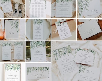 Eucalyptus Greenery Wedding Bundle, Editable Wedding Templates, Eucalyptus Wedding Suite Bundle Templates, Wedding Day Sign Bundle  | Ashton