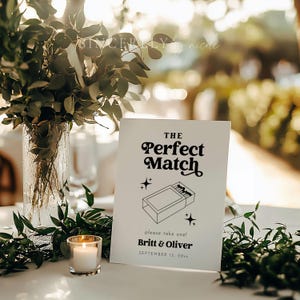 PRINTED & SHIPPED The Perfect Match Wedding Sign, The Perfect Match Wedding Favor Sign, Wedding Match Box Favor Sign, Perfect Match | Charli