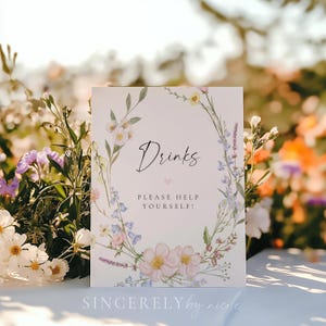 PRINTED & SHIPPED  Wildflower Drinks Sign, Wildflower Sign, Wildflower Bar Sign, Drinks Sign Bridal Shower, Wildflower Shower Sign | Elowen