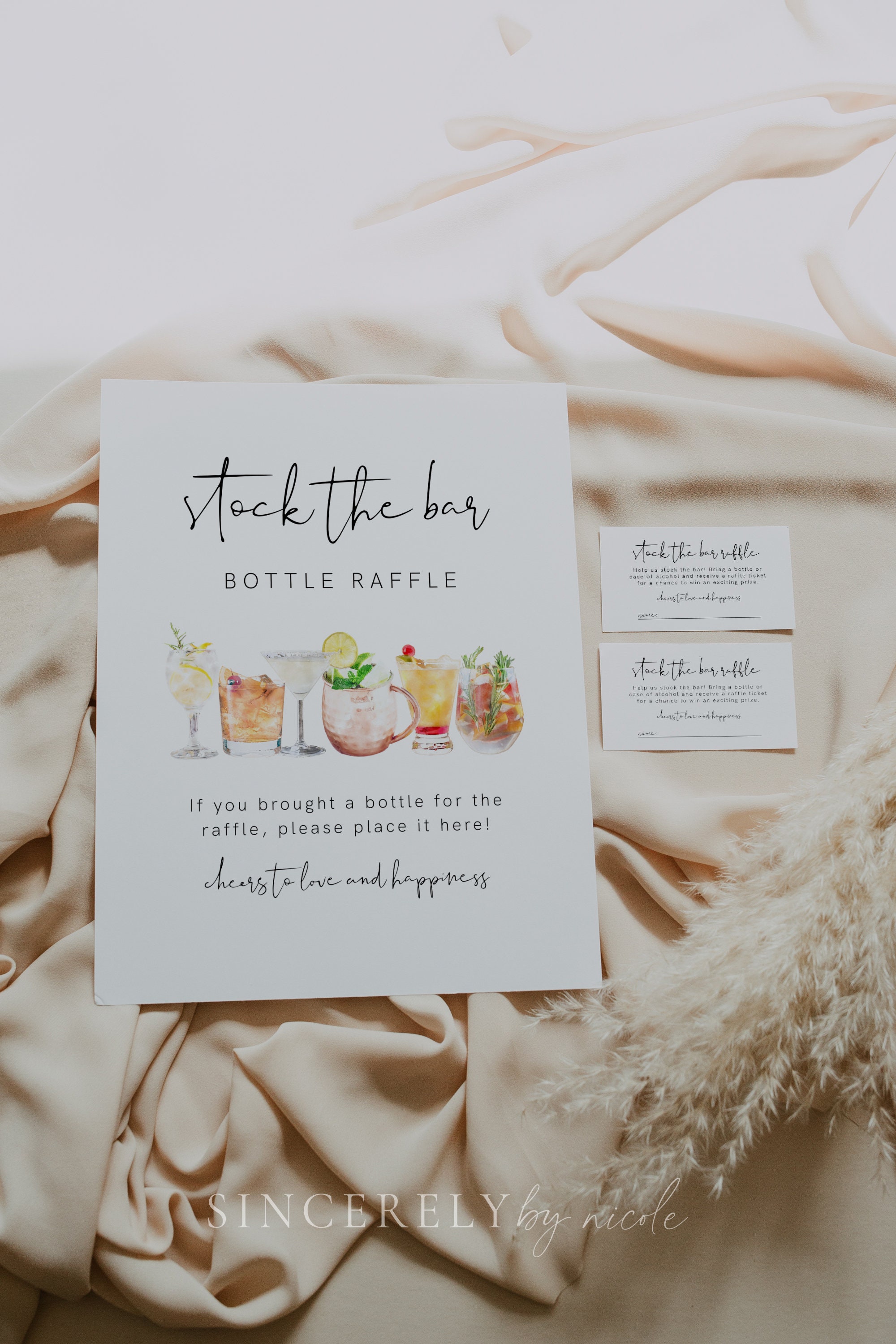 Stock the Bar Raffle Ticket Template, Couples Shower Bottle Raffle Game ...