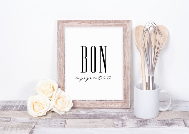 Bon Appetit, PRINTABLE Wall Art, Bon Appetit Sign, Kitchen Sign, Kitchen Wall Decor, French Quote Bon Appetit Printable Kitchen Sign, Print image 4