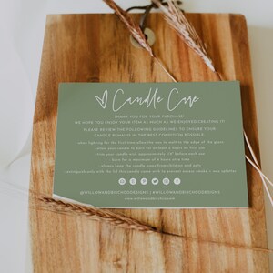 Candle Care Card Template with Icons, Candle Instructions, Small Business Care Card Template, Editable Thank You Card, Package Insert | Ashe image 3