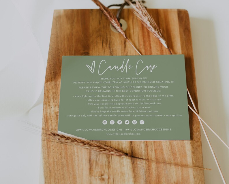 Candle Care Card Template with Icons, Candle Instructions, Small Business Care Card Template, Editable Thank You Card, Package Insert | Ashe image 3